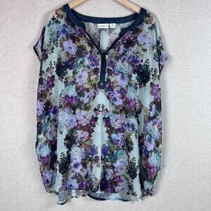 Liz Claiborne Womens Floral Fairy Popover Top Size 2X Flowy Lightweight Office